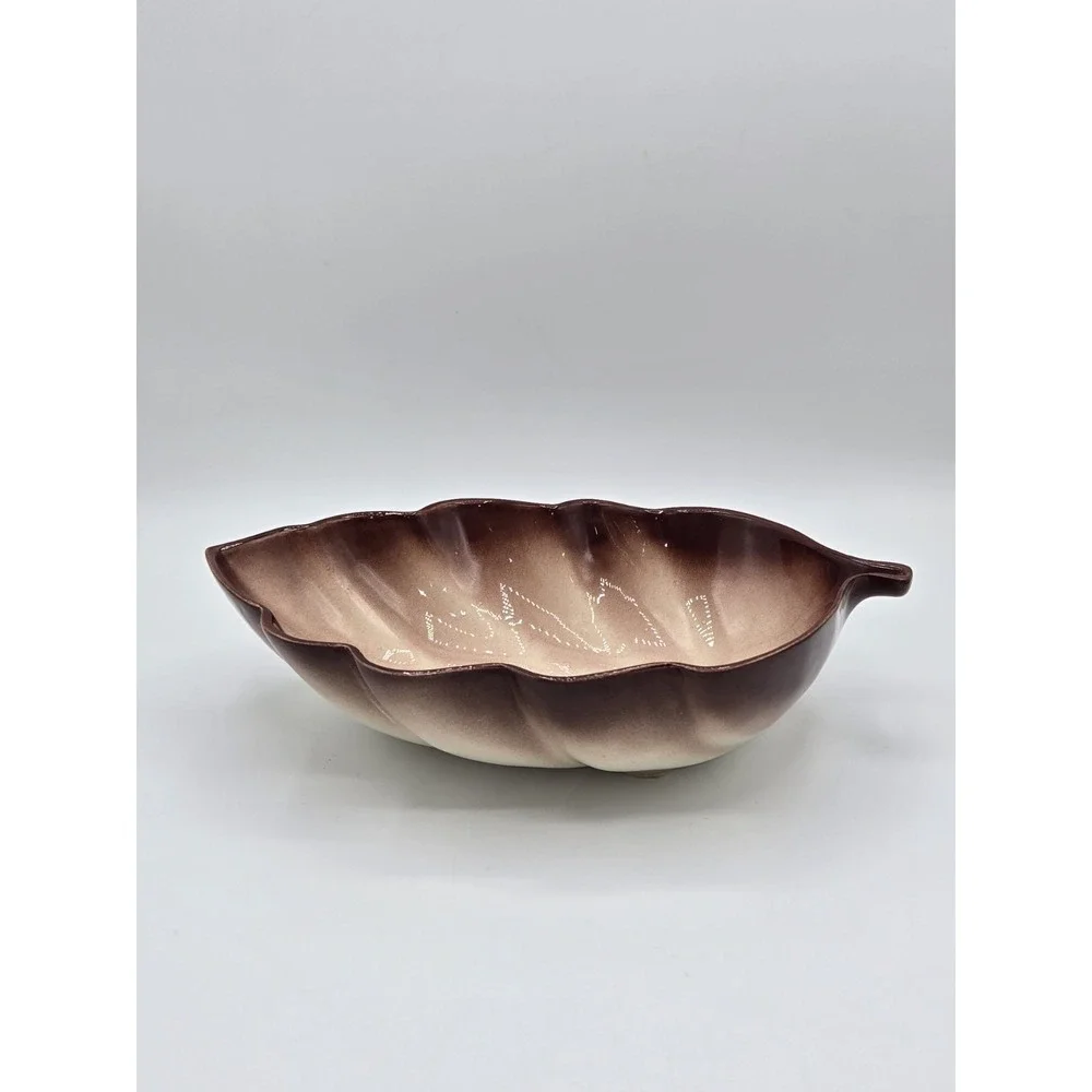 Vintage California Pottery Leaf Bowl Brown Drip Glaze‎ 10